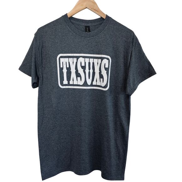 Texas Sucks T-Shirt Mens Medium Gray White TXSUXS Boomer Sooner OU Oklahoma Fans - Picture 1 of 10